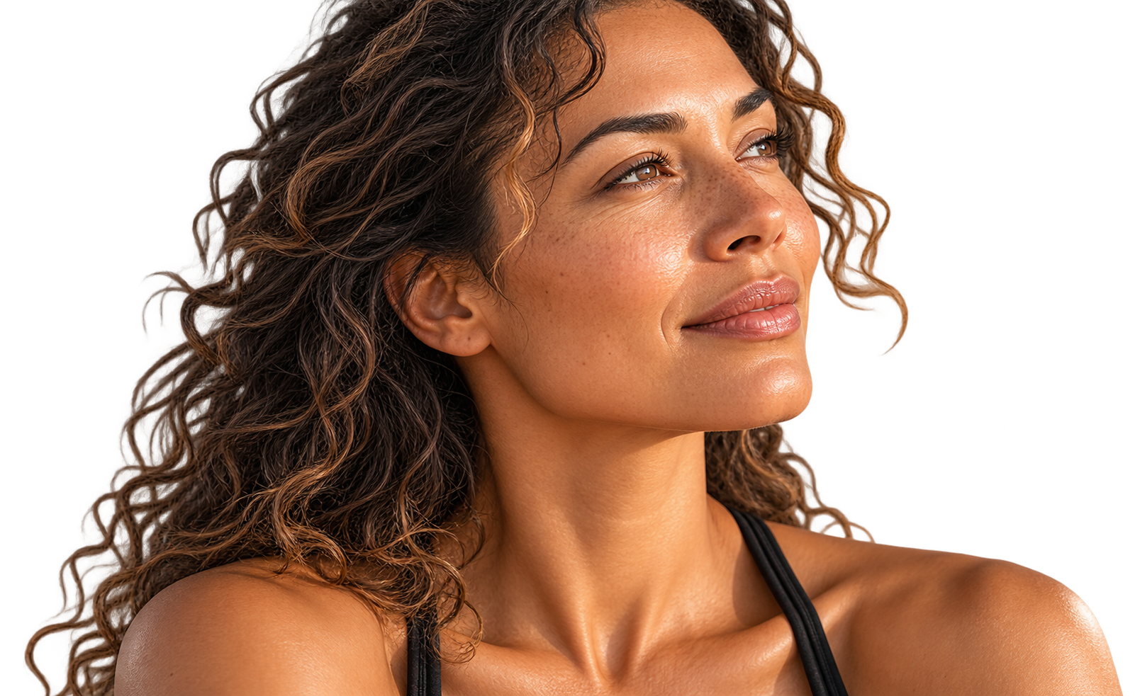 Sunlit Curly-Haired Woman Portrait